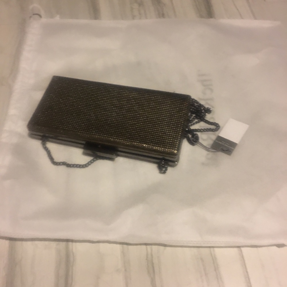 Gold/black metal rectangular clutch bag